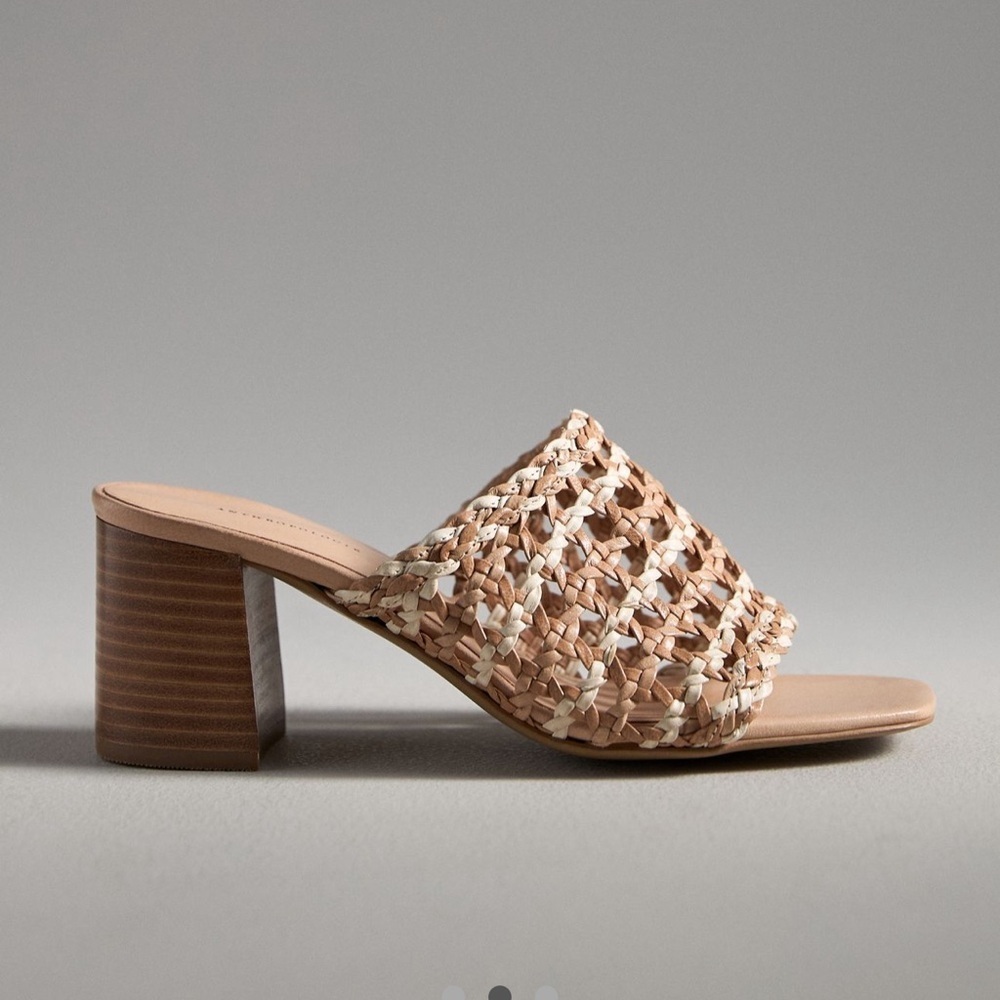 Anthropologie Woven Heeled Mule Size US 10-10.5 EU 41 Neutral Pattern Block Heel